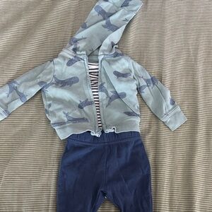 Whale Print Hoodie and Blue Pants Set, newborn